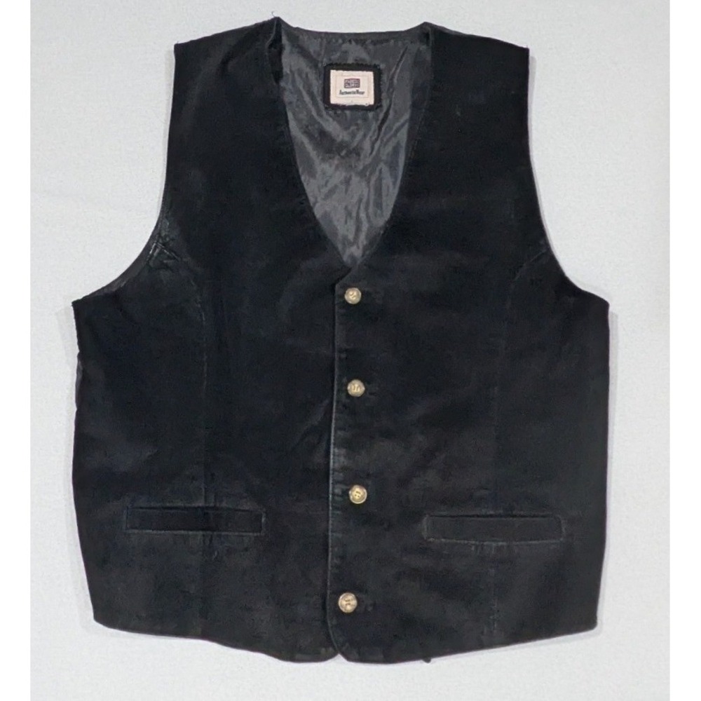 Faded Glory Vest Mens L Black Excellent Suede Feel Satin Back Cinch Waistcoat